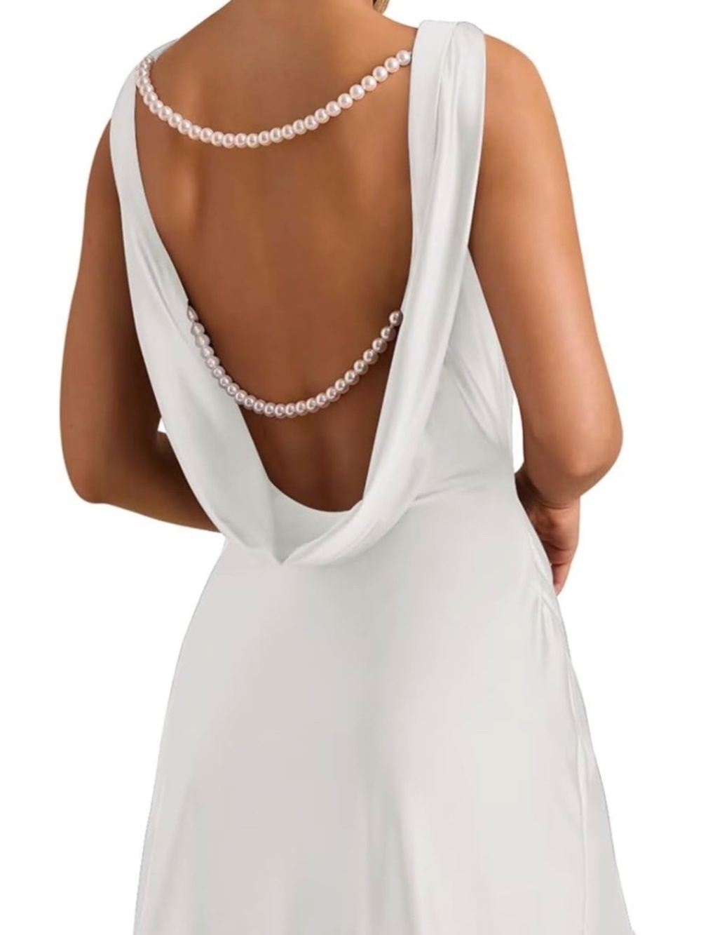 White mini dress with pearl back